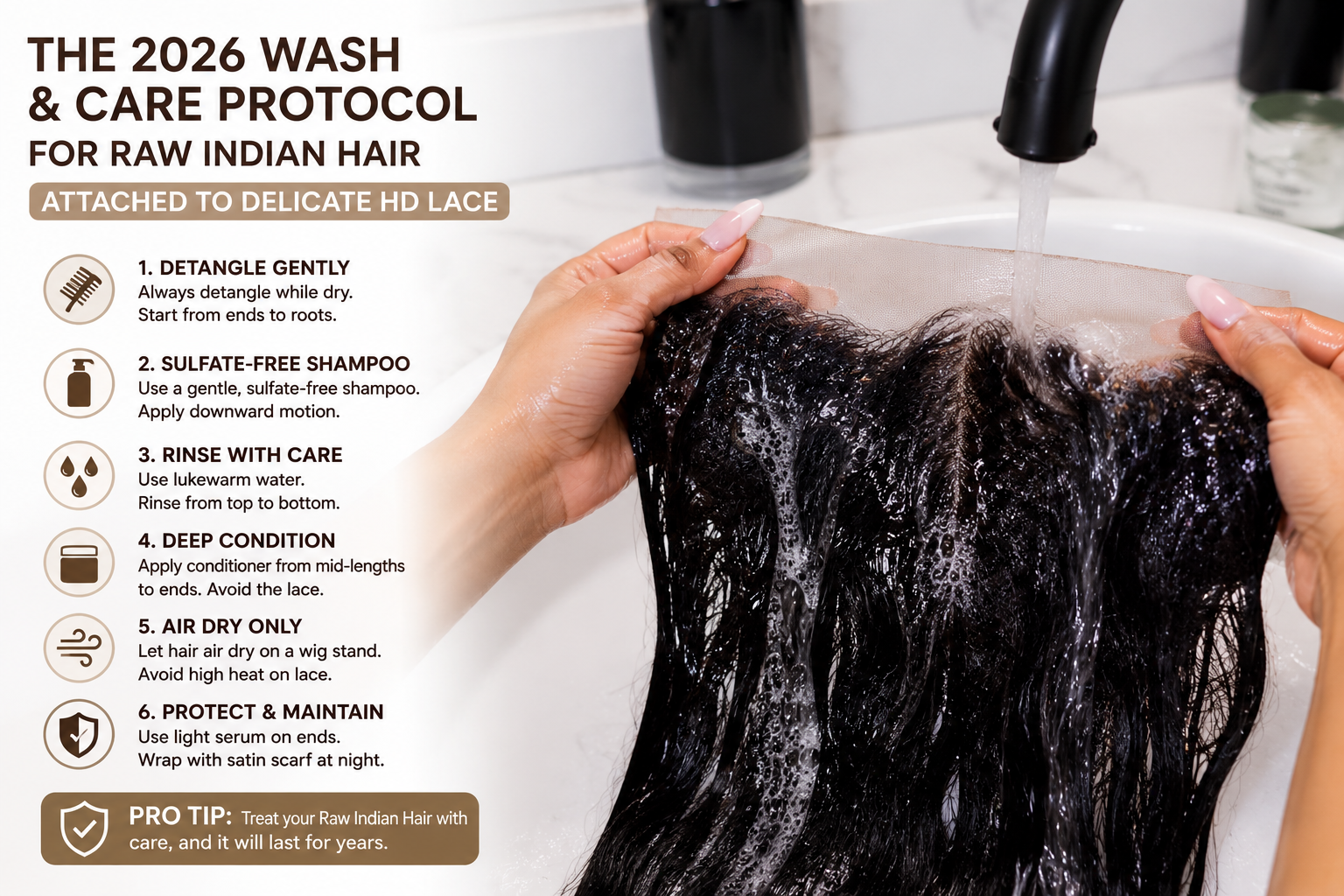 The 2026 Wash and Care Protocol for Raw Indian Hair Attached to Delicate HD Lace