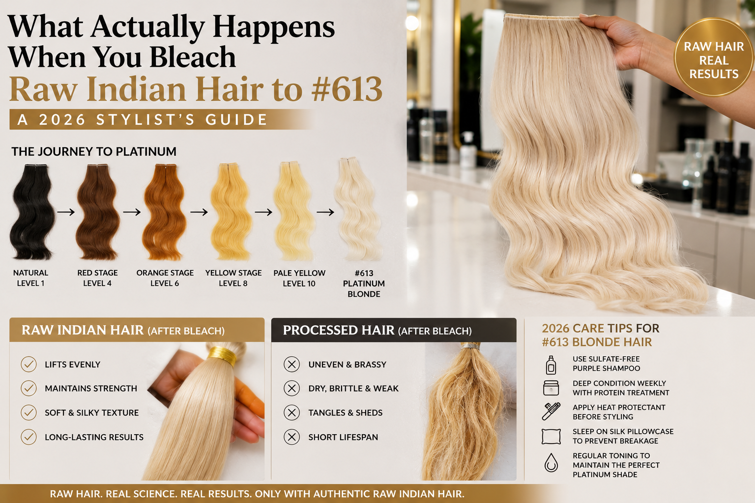 What Actually Happens When You Bleach Raw Indian Hair to #613: A 2026 Stylist’s Guide