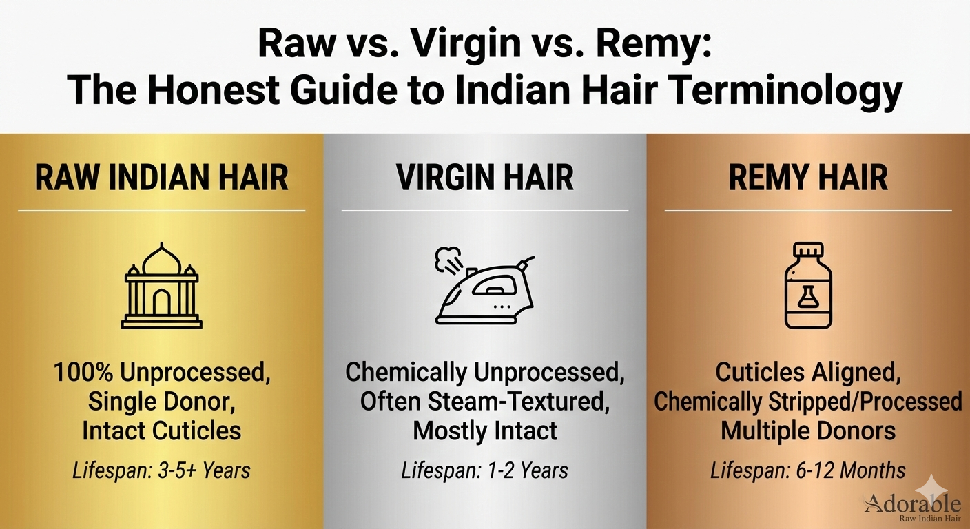 Raw vs. Virgin vs. Remy: The Honest Guide to Indian Hair Terminology for 2026