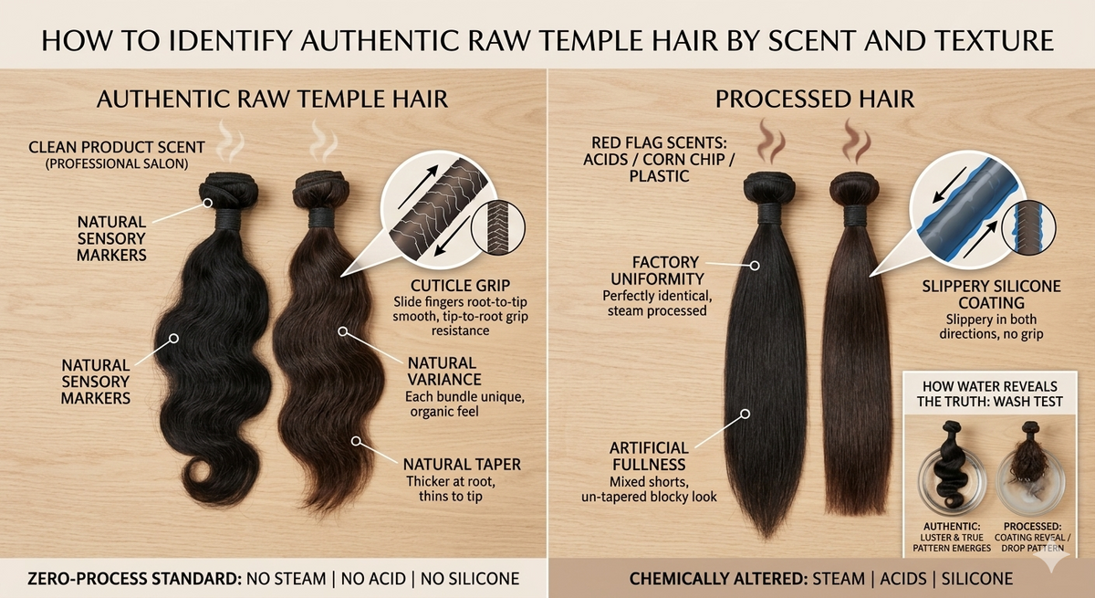 How to Identify Authentic Raw Temple Hair by Scent and Texture