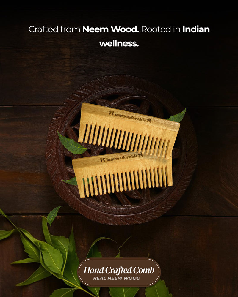 Adorable neem wood wide tooth comb for raw Indian hair